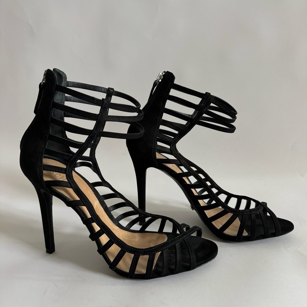 Schutz Womens Black Suede Cage Heels 9.5 B Sexy Going Out Date Night Vegas